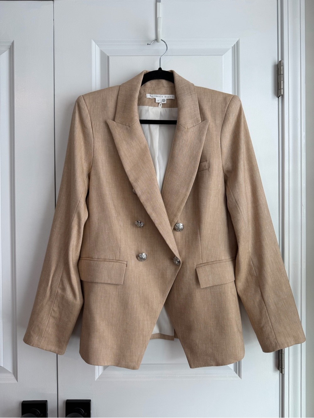 Veronica Beard Miller Dickey Linen-Blend Blazer Khaki Melange Size 12